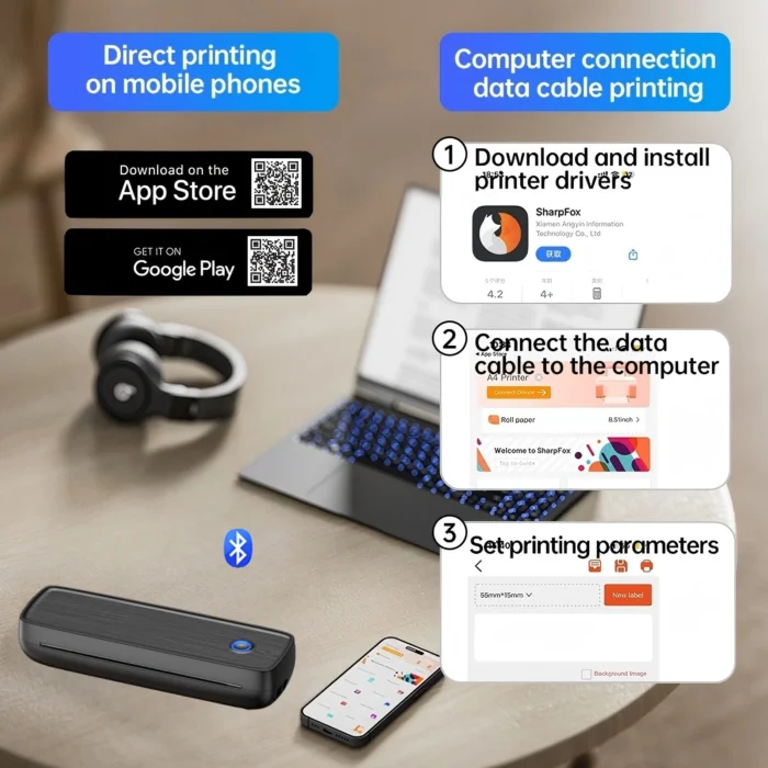 Portable Printer Wireless for Travel,Bluetooth Thermal Support 8.5inches X 11inches paper, Inkless Compatible with iOS Android - Image 6