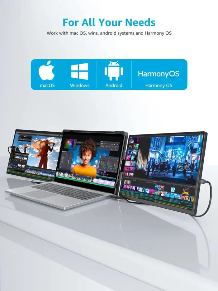 Dopesplay 14.1" Triple Portable Monitor For Laptop 1200P FHD IPS Screen Extender Type-C USB For PC Switch Mac Up to 17.3 Laptop - Image 3