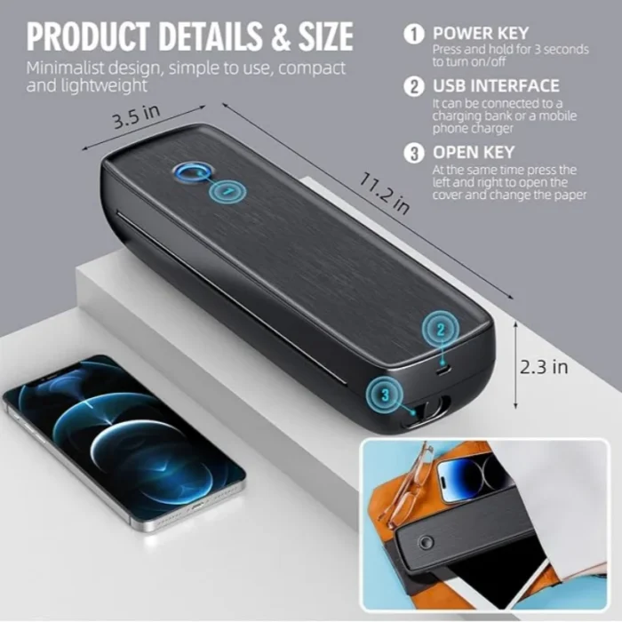 Portable Printer Wireless for Travel,Bluetooth Thermal Support 8.5inches X 11inches paper, Inkless Compatible with iOS Android - Image 3