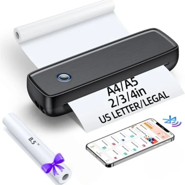 Portable Printer Wireless for Travel,Bluetooth Thermal Support 8.5inches X 11inches paper, Inkless Compatible with iOS Android