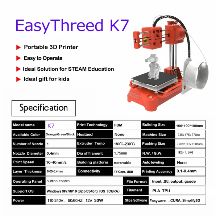 K7 3D Mini Printer Children Education Printing DIY 3d Printer Printing Model Machine One-click Printing Small Impresora 3d - Image 3