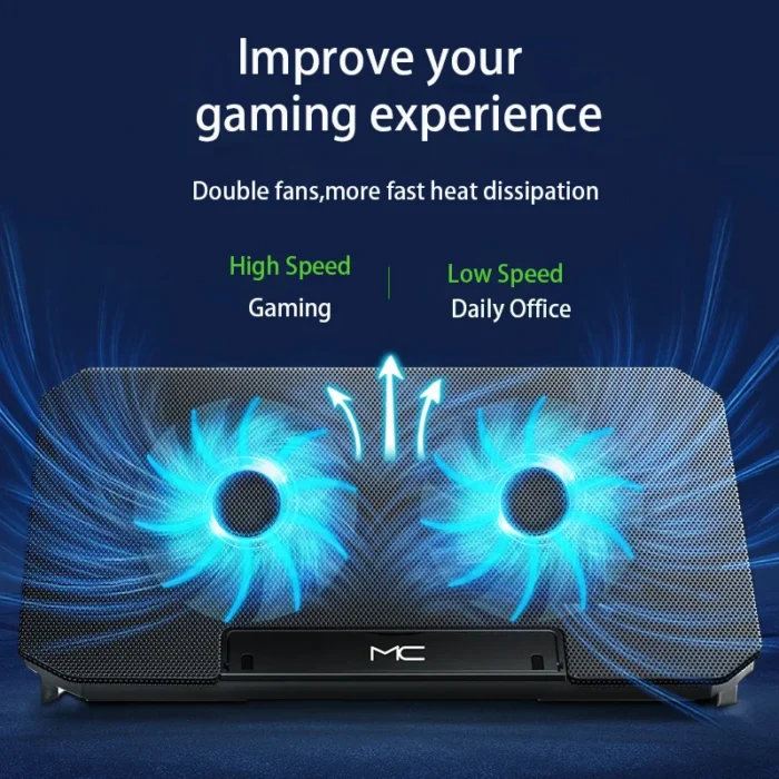 Gaming Laptop Cooler Large Size For 12-16 Inch Notebook Two USB Laptop Cooling Pads Wind Speed Adjustable Silent Laptop Stand - Image 2
