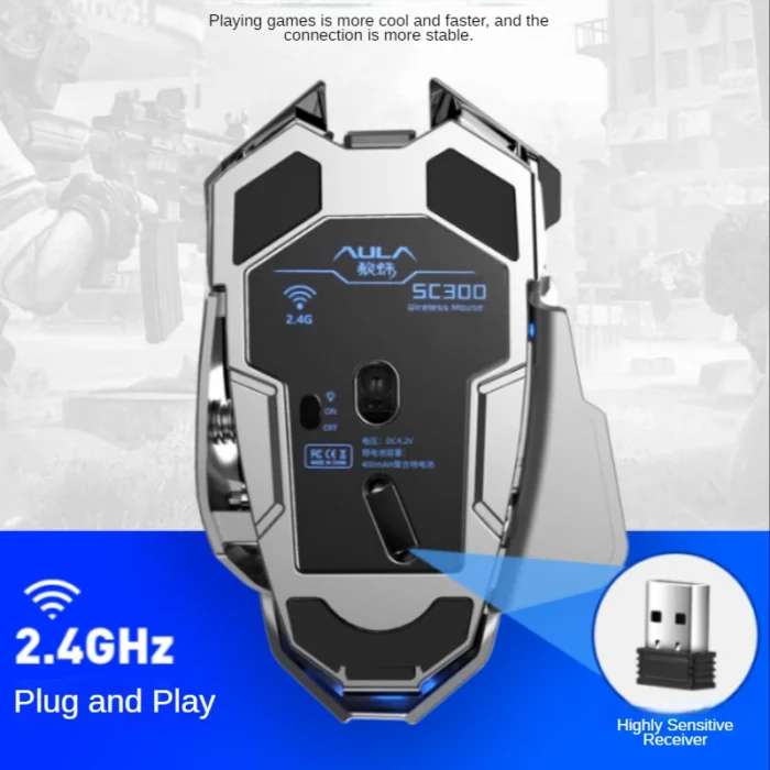 SC300 Wireless Mouse Rechargeable Silent Notebook Desktop Computer Mechanical E-sports Game Home With 4 Color Cool Lights - Image 3