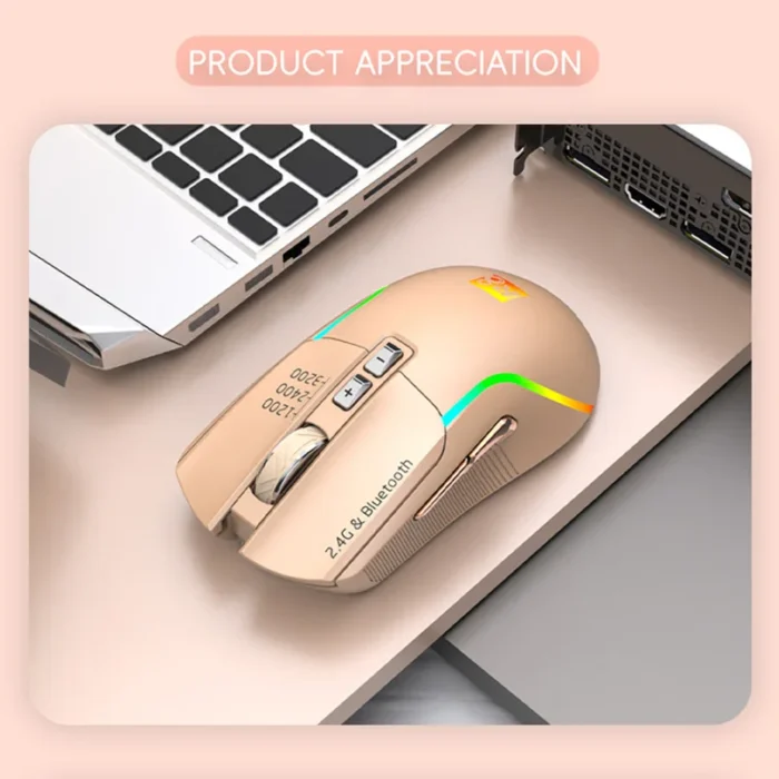 XIAOMI R8 Wireless Mouse 3200 DPI Bluetooth 2.4G Dual Mode Mechanical Office Game Universal Colorful Luminous Mute Mouse - Image 4