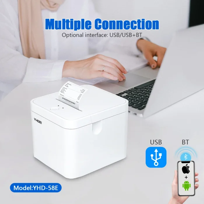 YHD-58E 58mm Thermal Receipt Printer, USB/USB+BT Thermal Receipt Interface for Windows/Android/iOS/Linux/Mac - Image 4