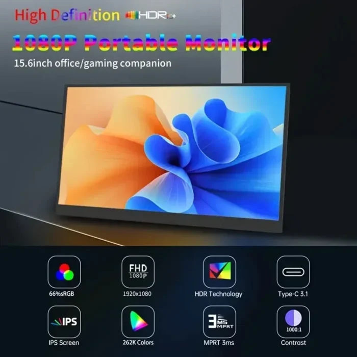 Portable Monitor With Stand 14“/15.6” 1080P HDR 16:9 Low Blue Light For XBox PS4 / 5 Switch Cell Phone PC Loptop Extension - Image 2