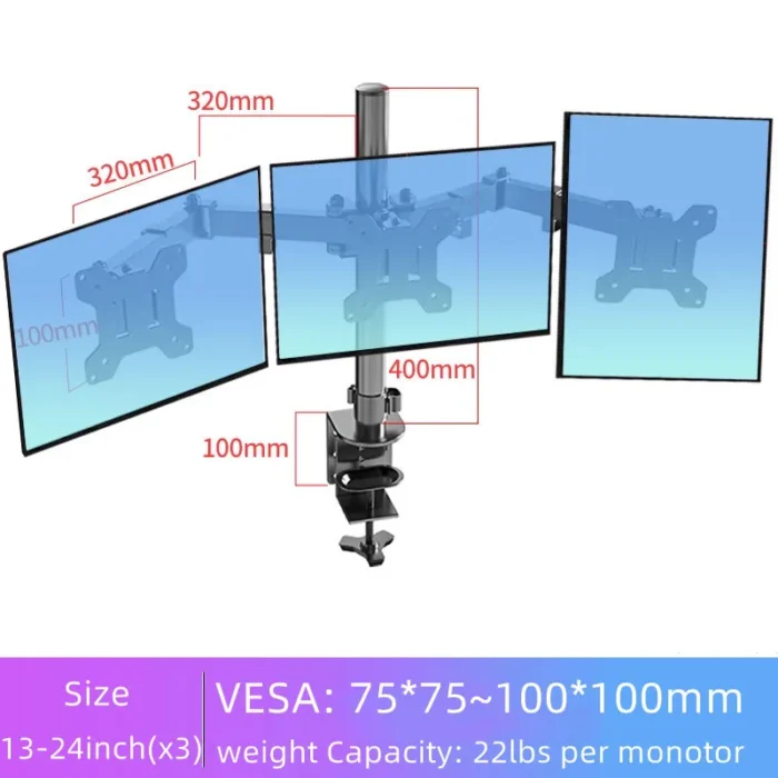 Triple Monitor Mount, Three Monitor Desk Mount Fits 13-27in Screens,Holds up to 22lbs, Multiple Monitor Stand with Tilt, Swivel,