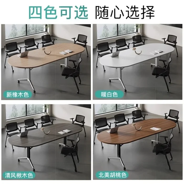 Movable folding conference table, long strip training, live broadcast, telescopic splicing office with wheels, oversized - Image 3