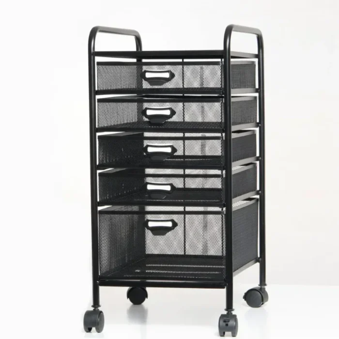 B-M A4-5/6 Layer Wrought Iron Mobile Filing Cabinet Trolley Under Table Storage Rack Metal Mesh Filing Rack - Image 5