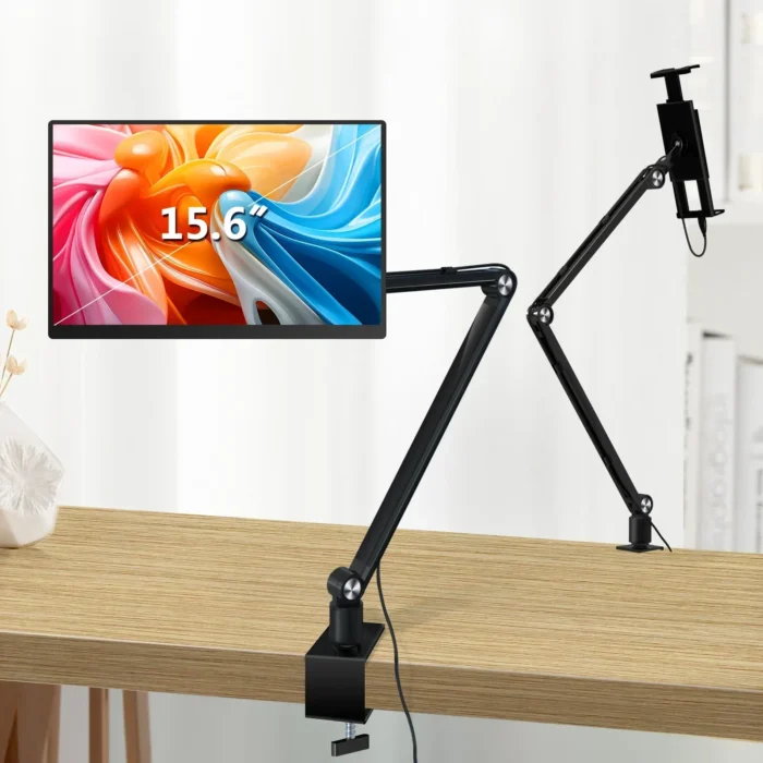 Bimawen Adjustable Height Tablet Stand For iPad 15 6 16 Inch Screen Portable Monitor Desk Mount With Aluminum Long Rotating Arm