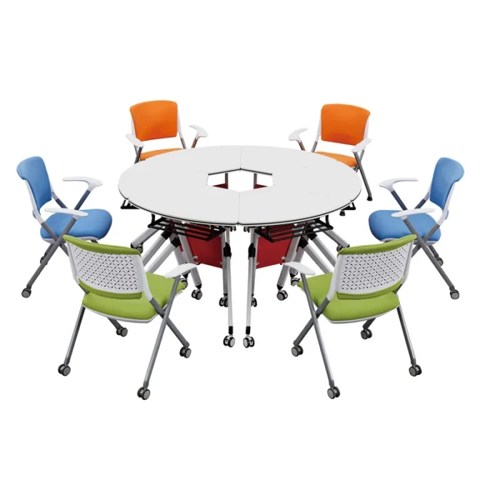 Folding Conference Table With Wheels Mobile Group Table Splicing Reading Smart Classroom Maker Recording Round Training Table - Image 5
