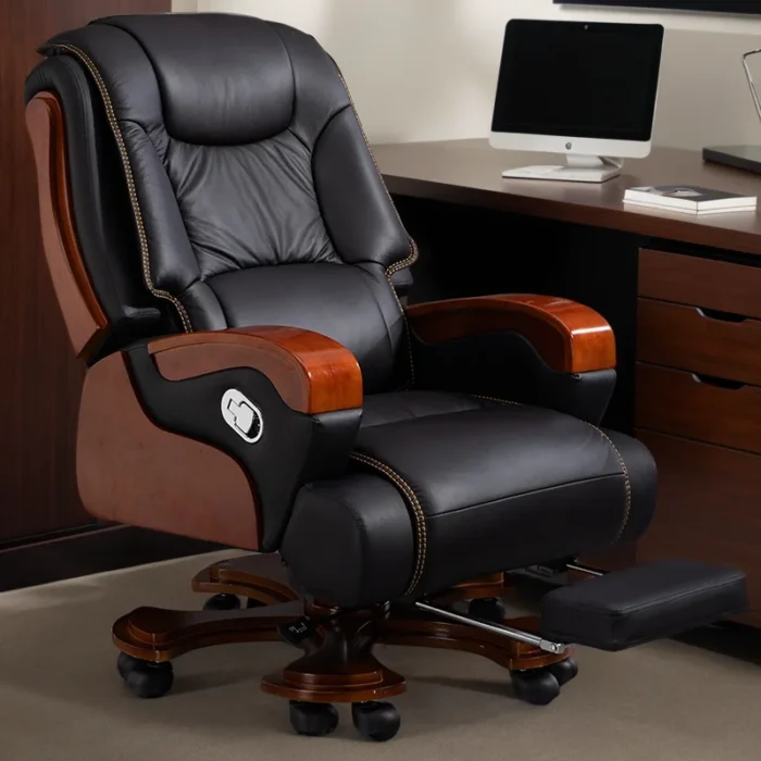 Real leather reclining boss chair, high-end office business class chair, comfortable sitting massage office seat Game - Image 4