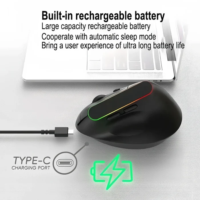RGB Vertical Mouse 2.4G Wireless Mouse Dual Mode Bluetooth Mouse Ergonomic Mouse Rechargeable Mice Silent Mouse for PC Laptop - Image 4