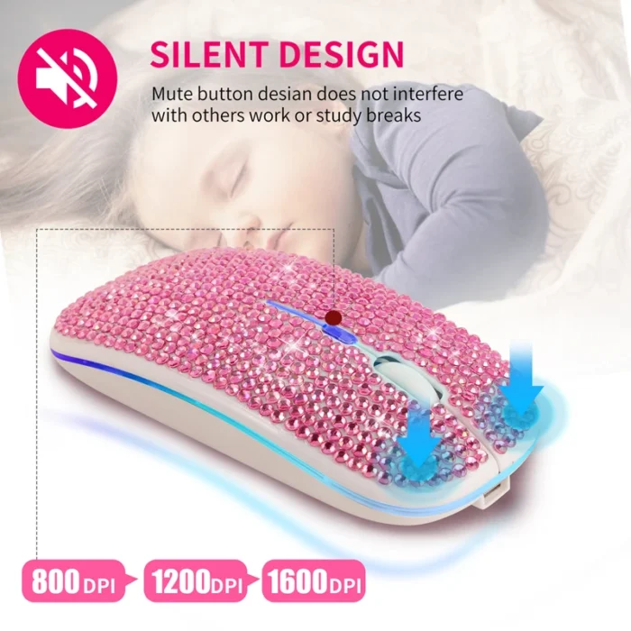 Xiaomi Rechargeable Mouse Silent Pink Diamond Inlaid Wireless Bluetooth Dual-mode Mouse Sparkling Crystal Mice Girl's Gifts New - Image 2