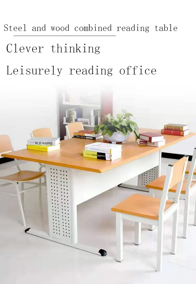 School library reading room tables bookstore meeting room study desk for students steel wood conference table and chairs set - Image 2