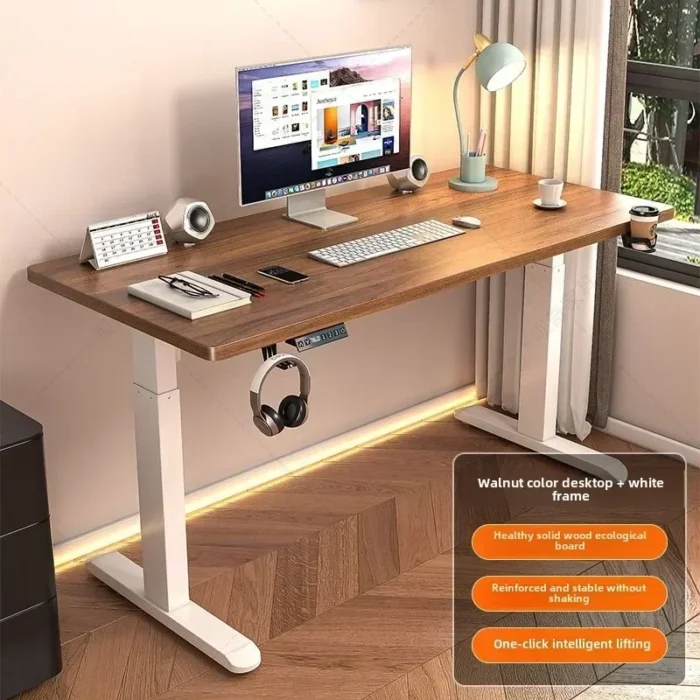 Solid Wood Electric Lifting Table Smart Computer Game E-sports Large White Student Study Table Lifting Table Desks Office - Image 5