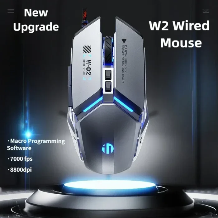 W2 USB Wired Gaming Mouse with Glowing Gamer Mechanical Metal Style Mice Suitable for PC Desktop Laptops Tablet Game Office - Image 2