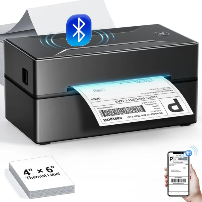 Bluetooth HD Printer D100 Black Protable Thermal Small Shipping Label Printer Compatible with iPhone Android Mac Window