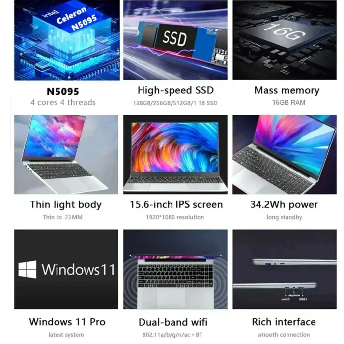 CARBAYTA 15.6" Laptop Computer Intel Celeron N5095 Notebook PC 16 32G Ram 128GB-2TB SSD Office Study PC Windows 11 1080P Laptops - Image 2