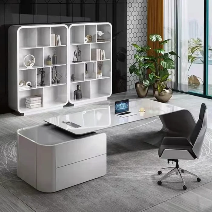 Conference Unusual Office Desk Cabinets Shelf Drafting Cheap Office Desk Storage Minimalist Unique Wooden Bureau Furniture - Image 3