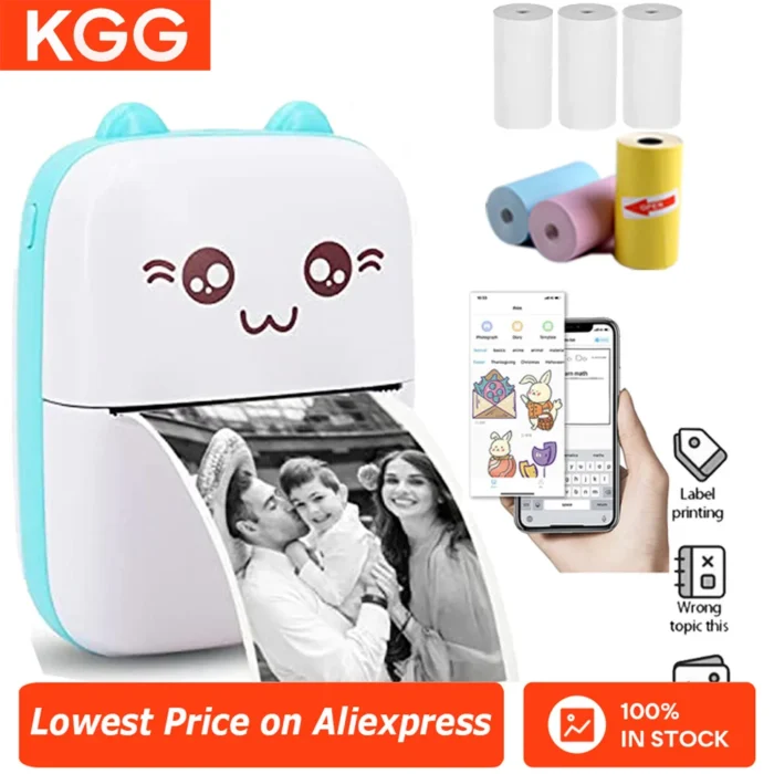 Kids Mini Printer Picture Luggage Tags English Learning Bluetooth Printing DIY Greetings Card Pocket Maker Learn Tools Toys Gift