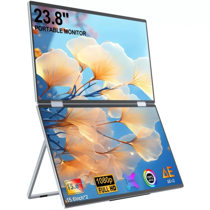 EVICIV Dual Stacked 15.6"Folding Monitor Triple Portable Display Bulit in Stand VESA Freely Adjust Screen OSD Menu for PC Window