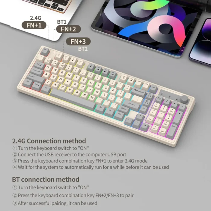 Dual-Mode Wireless Keyboard and Mouse Set 2.4G Dual Bluetooth Keyboard RGB Gaming Keyboard Mouse Kit Mechanical Feel Keyboard - Image 2