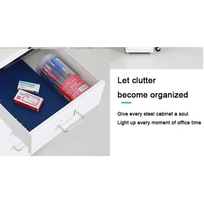 Mobile Three-Drawer Cabinet Small File Storage Table Office Movable Information Desk Organizer with underneath Space - Image 4