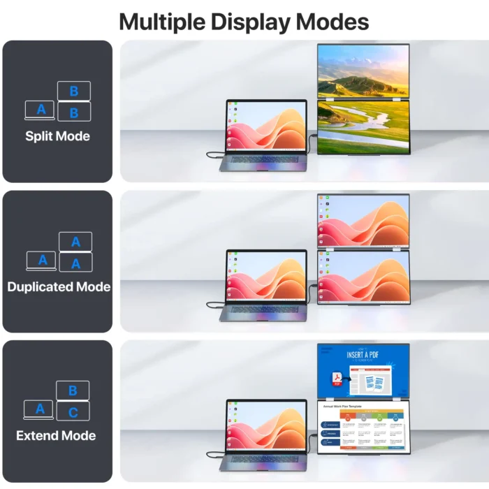 EVICIV Dual Stacked 15.6"Folding Monitor Triple Portable Display Bulit in Stand VESA Freely Adjust Screen OSD Menu for PC Window - Image 6