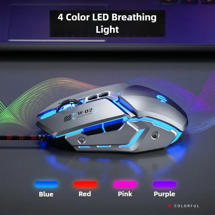 W2 USB Wired Gaming Mouse with Glowing Gamer Mechanical Metal Style Mice Suitable for PC Desktop Laptops Tablet Game Office - Image 3