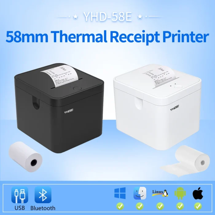 YHD-58E 58mm Thermal Receipt Printer, USB/USB+BT Thermal Receipt Interface for Windows/Android/iOS/Linux/Mac