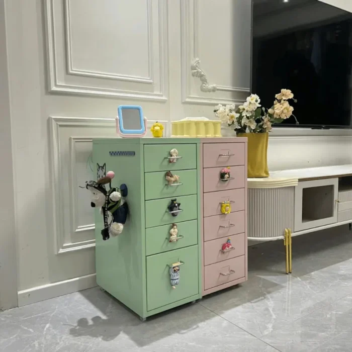 Steel cream wind multi-layer drawer cabinet girl cute chest master bedroom new locker mobile wrought iron drawer cabinet - Image 3