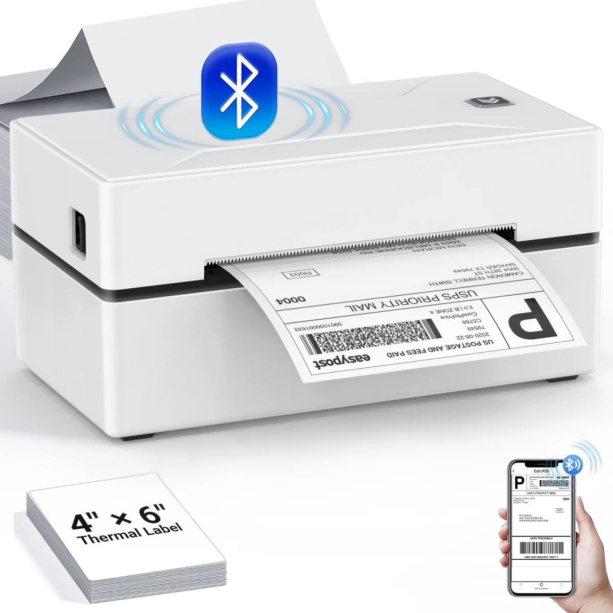 Bluetooth Small Shipping Label Printer D100 D200 Portable Thermal 4X6inch Printer Compatible with iPhone Android Mac Window