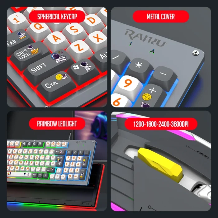 Mecha Style Gaming Wired Keyboard Mouse Set Rainbow Glow Backlit 98 Keys Metal Panel Laptop Desktop - Image 4