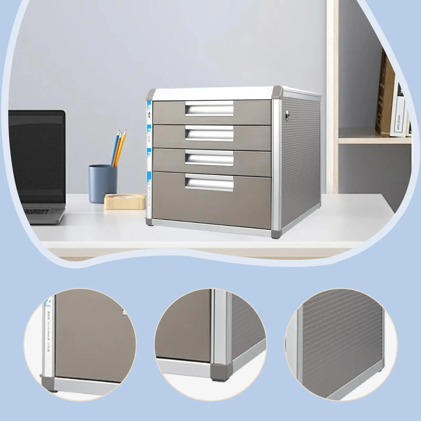 File Cabinet Filing Organizer Locking Desk Organizer with 4 Drawers for School Office Supply Home Study Working Accessories - Image 5