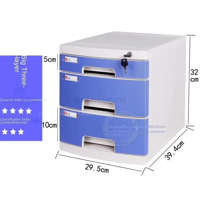 Desktop File Cabinet: A4 File Drawers with Lock, Office Receipt Storage Box, Plastic File Organizer for Desk, Document Storage - Image 2