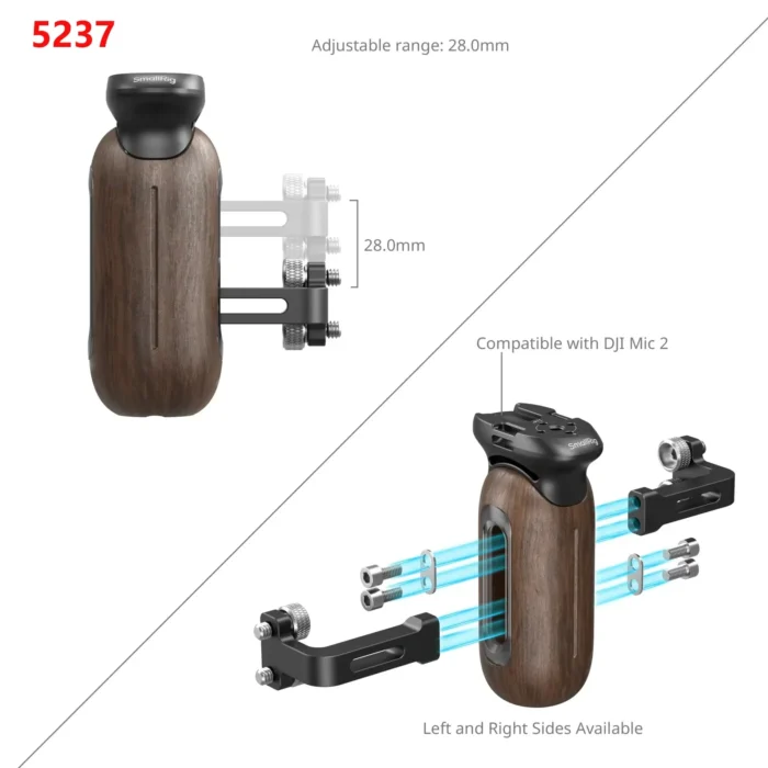 SmallRig Wooden Side Handle with 1/4"-20 Screws, Grip for Cages or Mounting Plates, with Cold Shoe for Mics Monitor Arms - Image 3