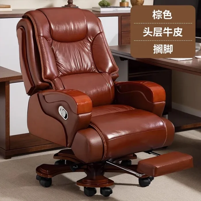 Real leather reclining boss chair, high-end office business class chair, comfortable sitting massage office seat Game - Image 3