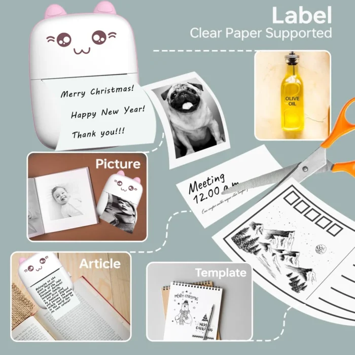 Kids Mini Printer Picture Luggage Tags English Learning Bluetooth Printing DIY Greetings Card Pocket Maker Learn Tools Toys Gift - Image 4