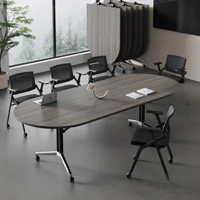 Movable folding conference table, long strip training, live broadcast, telescopic splicing office with wheels, oversized