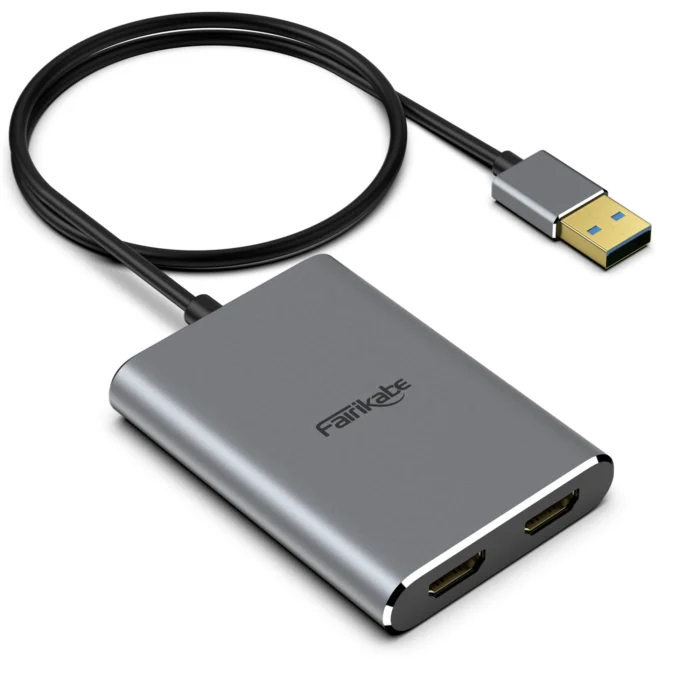 Fairikabe USB 3.0 To Dual HDMI-compatible Adapter 4K@30Hz Docking Station Hub For 2 Monitors Support Windows/Mac OS MST Mode