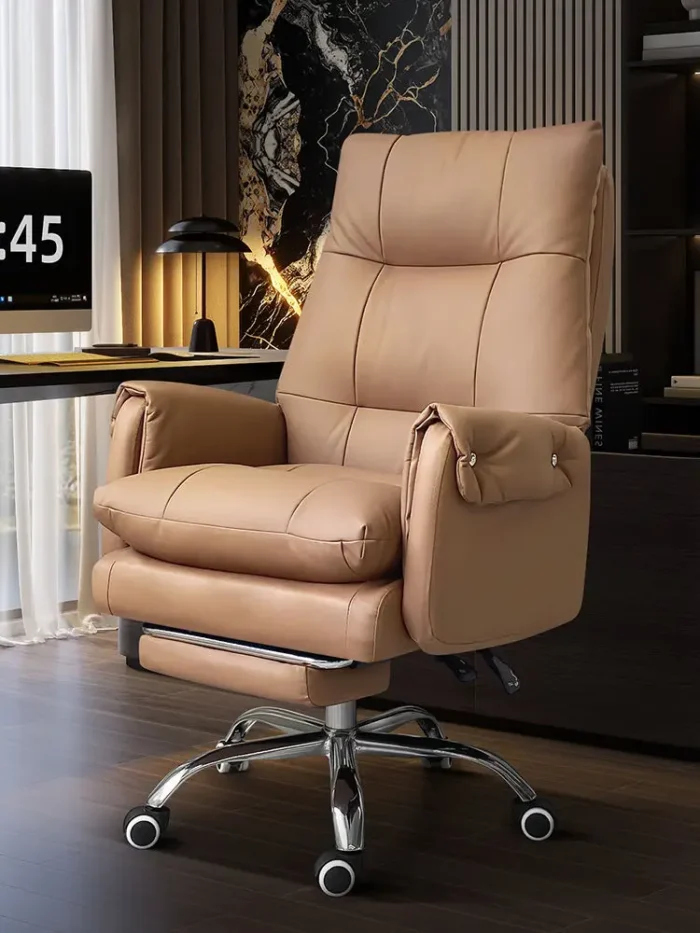 Leather, Light Luxury, Boss Chair, Home, Computer, Comfort, Office, Reclining, Sedentary, Study, Back Chair - Image 5