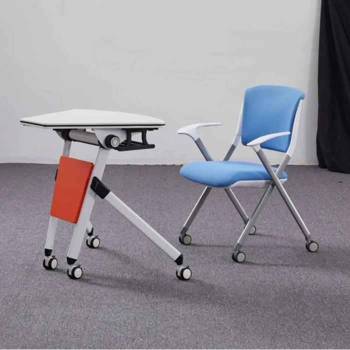 Folding Conference Table With Wheels Mobile Group Table Splicing Reading Smart Classroom Maker Recording Round Training Table - Image 3