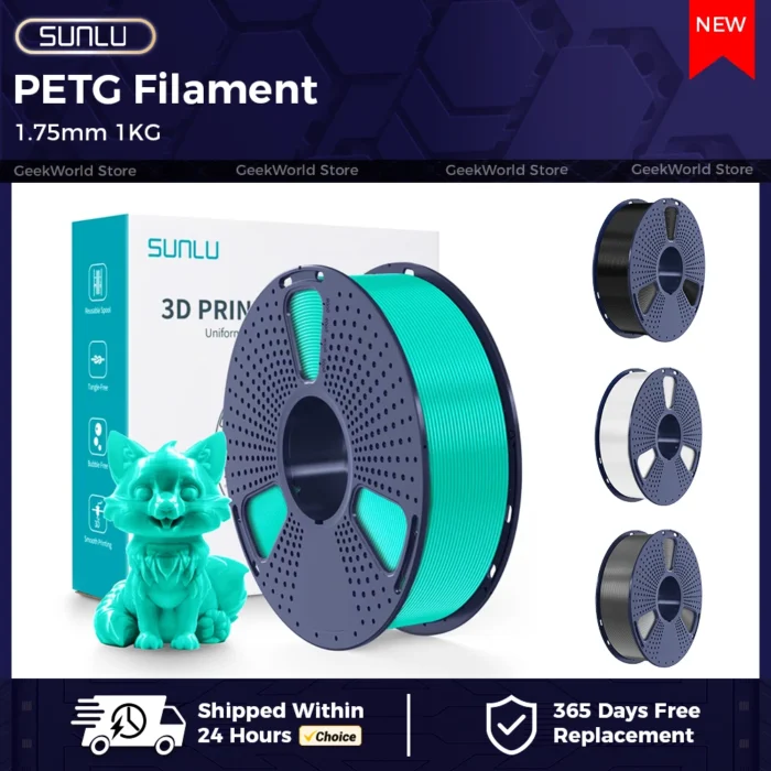 Original SUNLU PETG 3D Printer 1.75mm 1KG Filament Removable Cable Reel Multiple Colors High Transparency for 3D Printing Gift