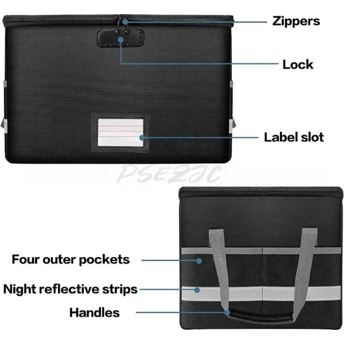 B-M Fireproof Storage File Box Portable Folding Large Capacity Thickened with Lock Travel Identification Important File Box - Image 3