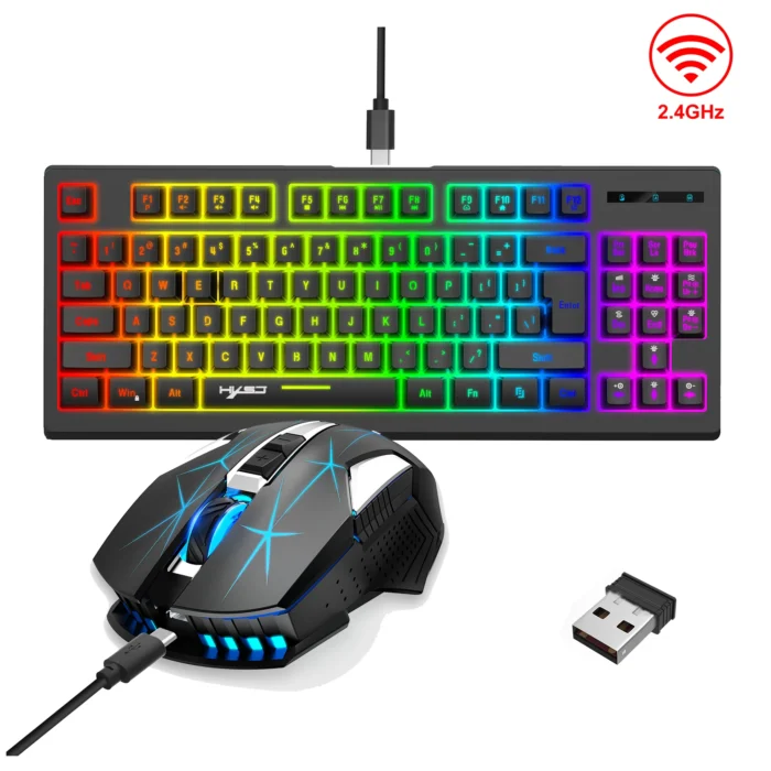 Rechargeable Wireless 87 Keys Keyboard Mouse Combos Kit 2.4G USB RGB Backlight Keyboard and Gaming Mice Set for Home Office - Image 2