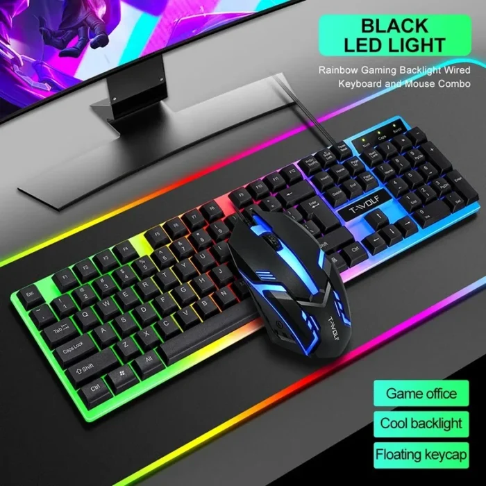 T-WOLF TF230 Wired Arabic Gaming Keyboard And Mouse Set/RGB Backlit/Mechanical Feel/Waterproof Design/USB - Image 4