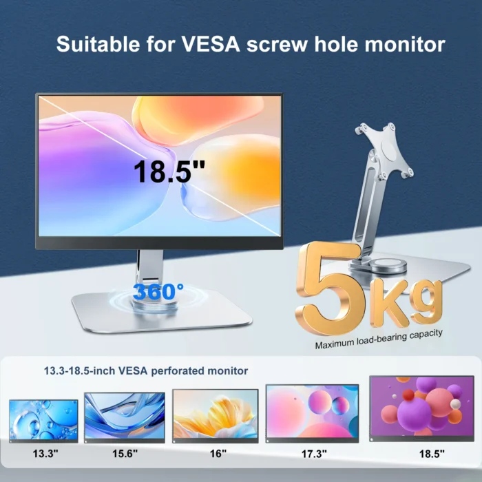 Portable monitor stand aluminum alloy desktop 360 ° rotation, VESA 75x75 suitable for M4 screws 5KG load capacity ultra stable - Image 4
