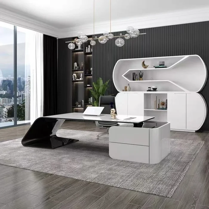 Conference Unusual Office Desk Cabinets Shelf Drafting Cheap Office Desk Storage Minimalist Unique Wooden Bureau Furniture - Image 2