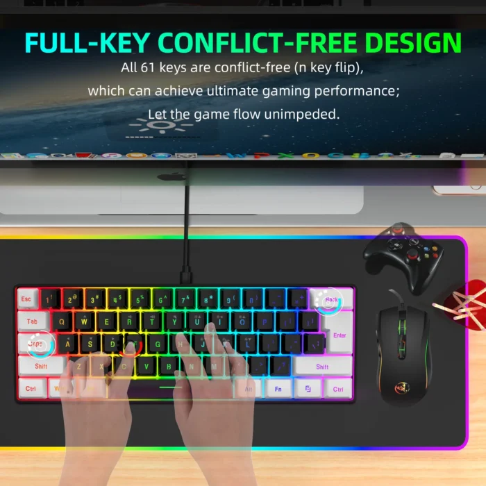 New 61keys Wired White Black Keyboard RGB Gaming Mouse Office Kit Backlight Keyboard and Mouse Combos for PUBG Gamer - Image 3